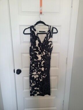 Lauren Ralph Lauren Black and Cream Floral Midi Dress